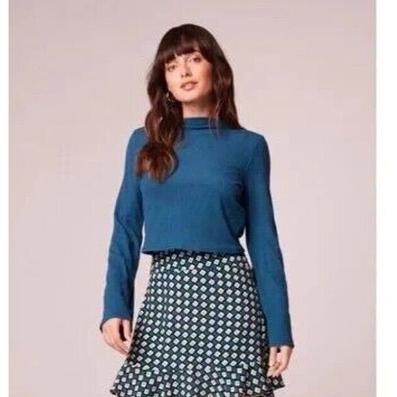 Band Of The Free Avril Teal Mock Neck Crop Top Women's Large Boho Open Back  New - Picture 2 of 3